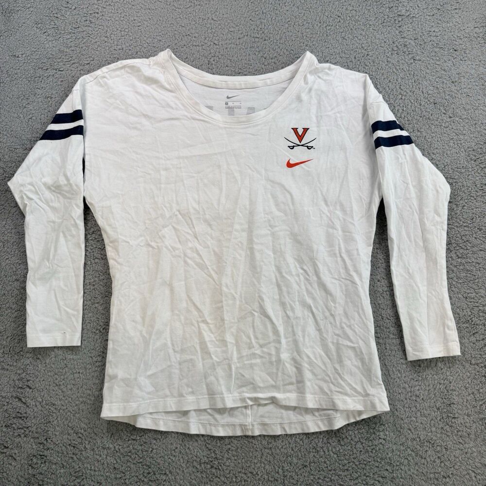 Virginia Cavaliers Shirt Womens M White Nike Long Sleeve Cotton Casual